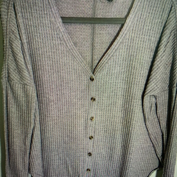 Gray V-Neck Button-Up Women's Sweater - Picture 8 of 8